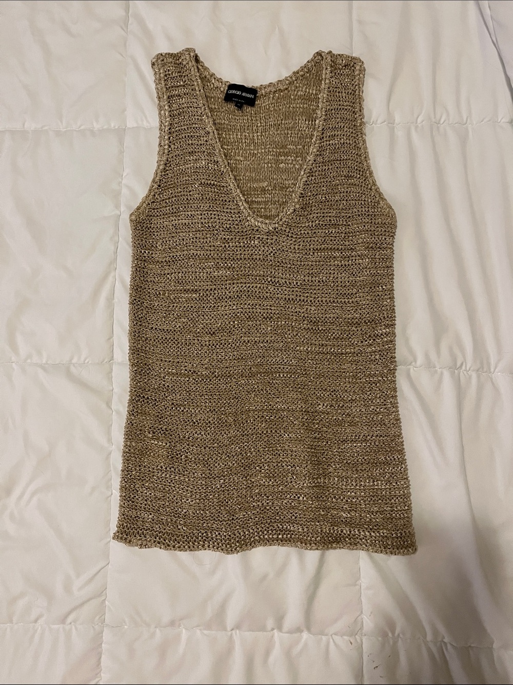 Giorgio Armani Metallic Beige Knit Top